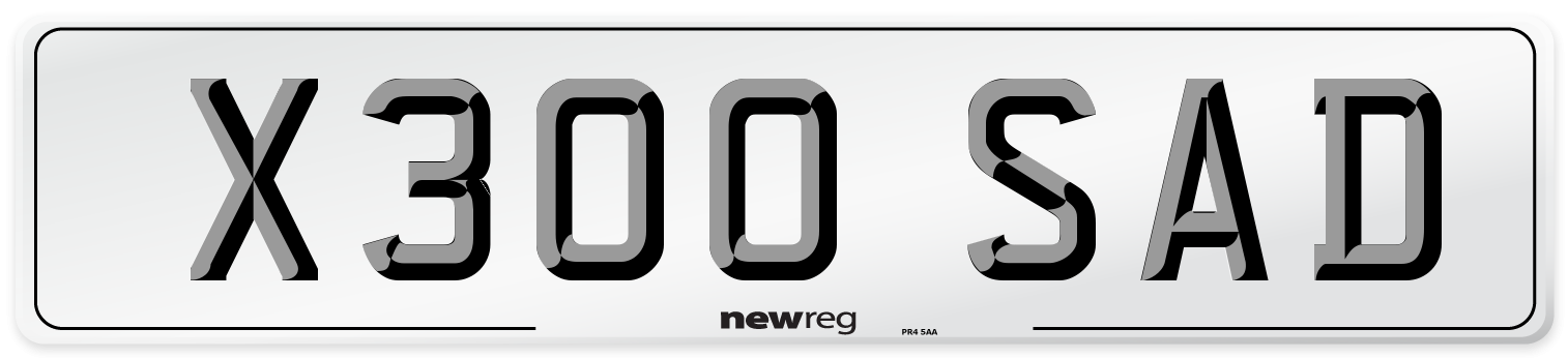 X300 SAD Number Plate from New Reg